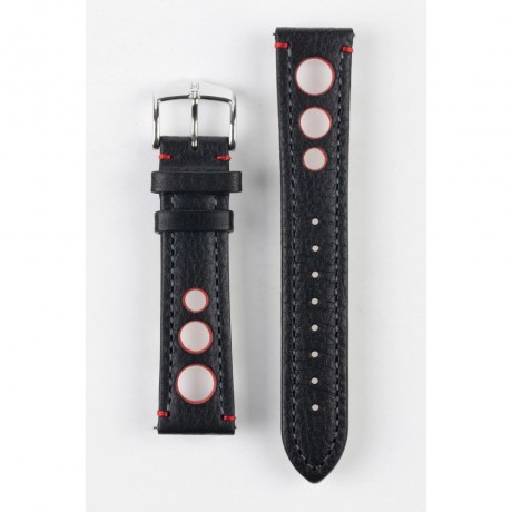Natural Leather Racing Watch Strap in BLACK / RED