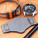 Military Grey Geniune Calf Leather BUND Pad for 20mm or 22mm Watch Straps, Beige Wax Stitching