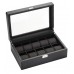 10 Piece Carbon Fiber Watch Box With Red Stitch Trim