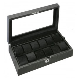 12 Piece Carbon Fiber Watch Box With Clear Top